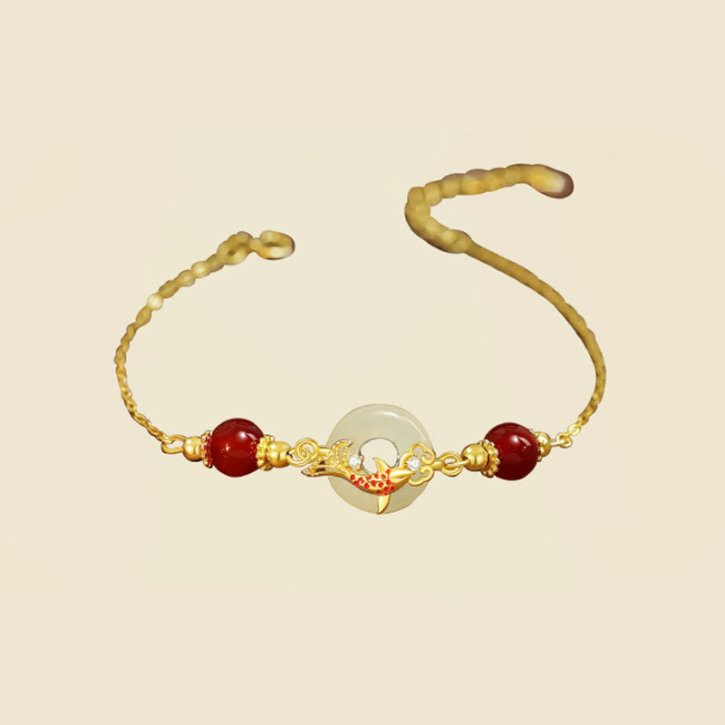Natural Hetian Jade Peace Buckle Bracelet 14-17cm Wrist Size