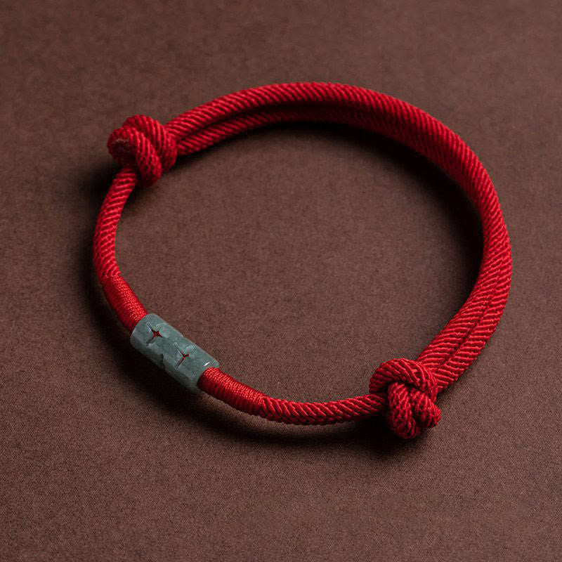 Unisex Adjustable Jade Luck Rope Bracelet for Protection & Good Fortune