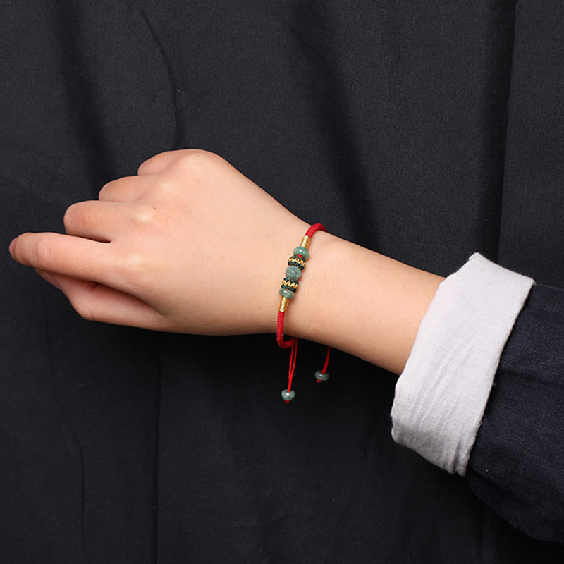 7.5mm Jade Abacus Bead Prosperity Bracelet Red String