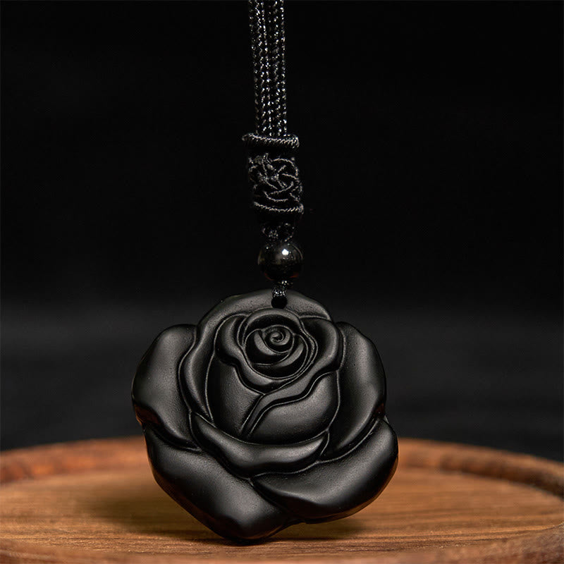 Black Obsidian Rose Pendant Necklace for Purification