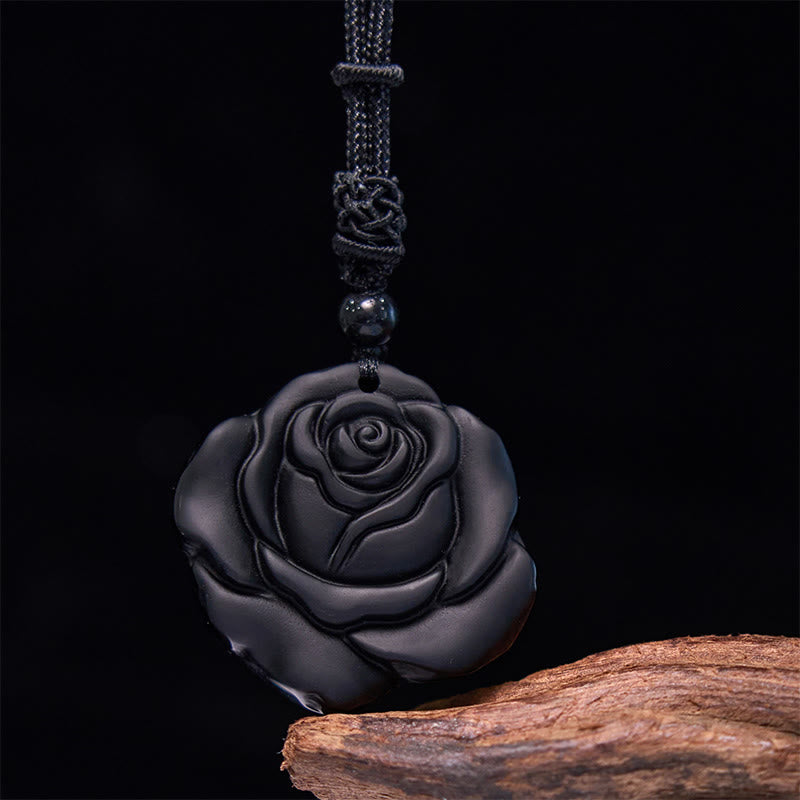Black Obsidian Rose Pendant Necklace for Purification