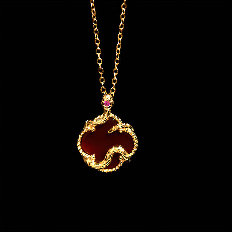 925 Sterling Silver Red Agate Snake Year Blessing Necklace