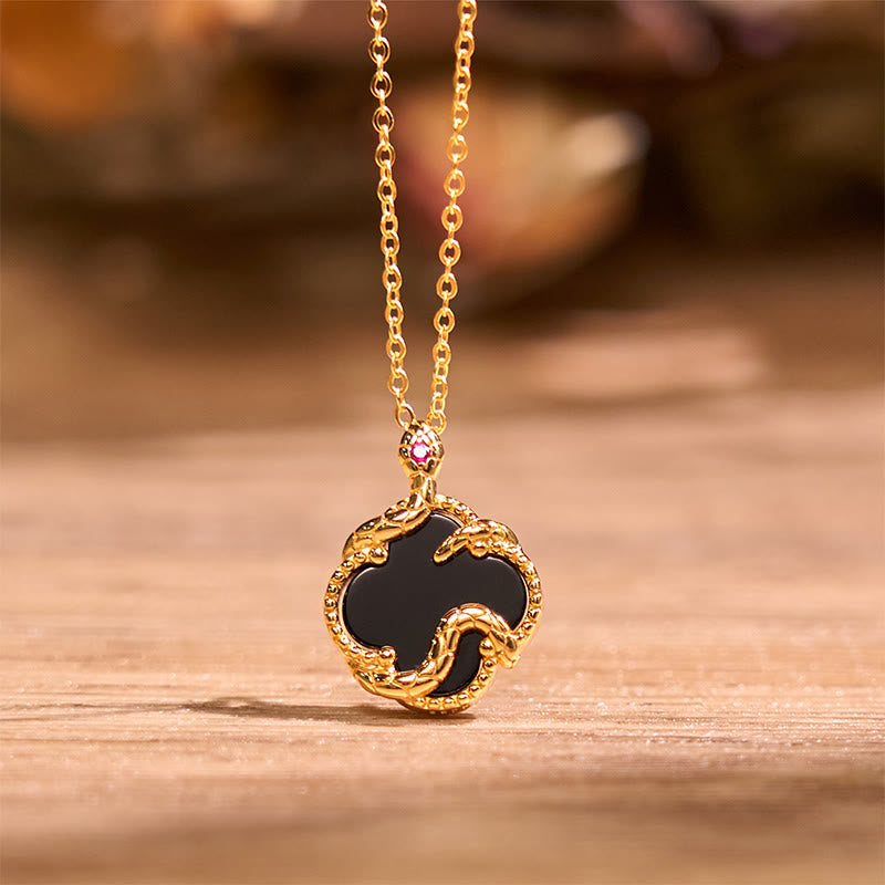 925 Sterling Silver Red Agate Snake Year Blessing Necklace