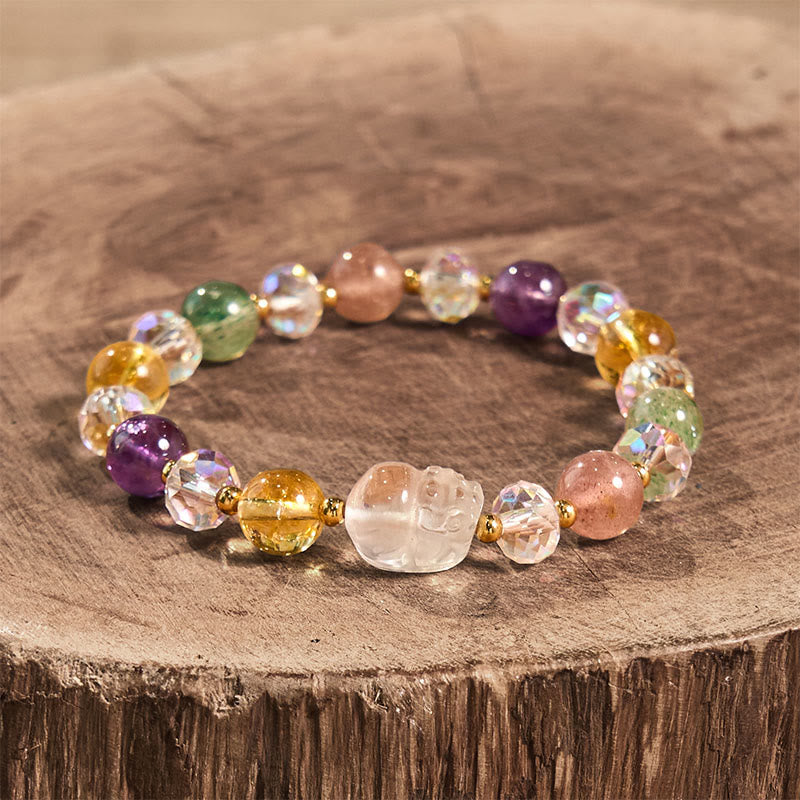 Unisex Pixiu Bracelet with White Crystal Citrine & Amethyst Gems