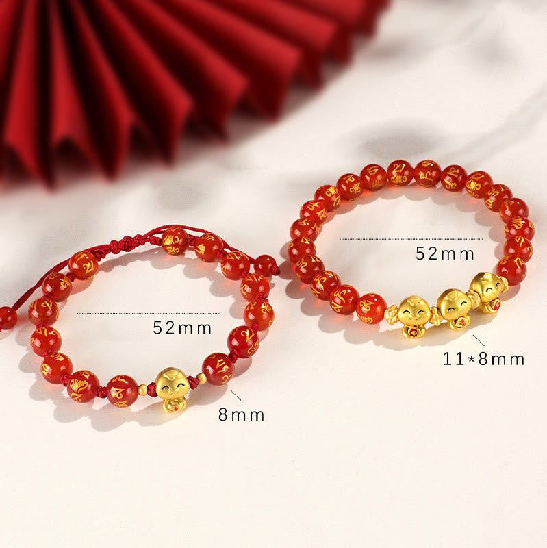 8mm Red Agate Snake Mantra Bracelet for Spiritual Growth