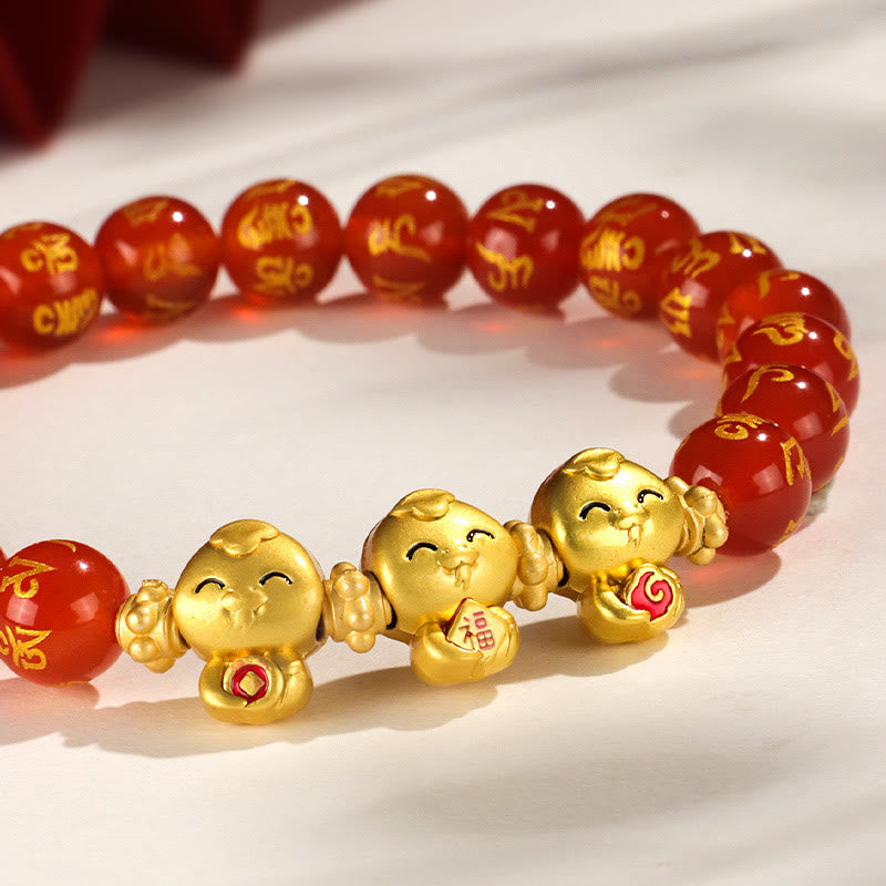 8mm Red Agate Snake Mantra Bracelet for Spiritual Growth