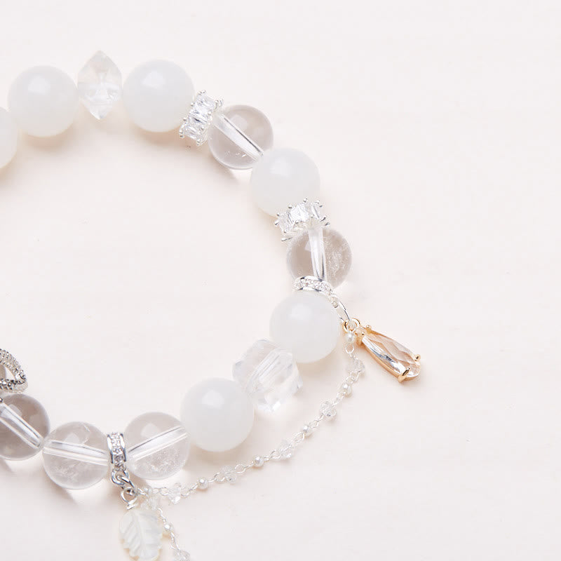 10mm White Jade Crystal Snake Luck Bracelet for Spiritual Growth