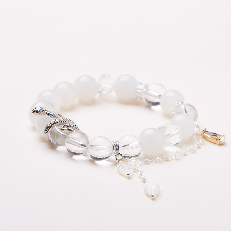 10mm White Jade Crystal Snake Luck Bracelet for Spiritual Growth