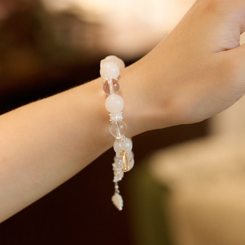 10mm White Jade Crystal Snake Luck Bracelet for Spiritual Growth