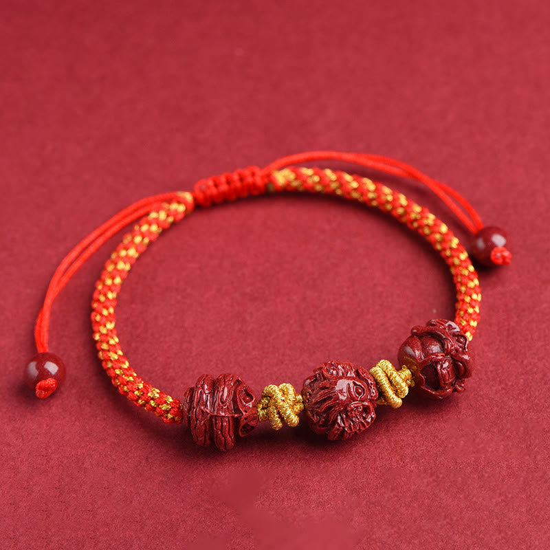 Cinnabar Chinese Zodiac Red String Bracelet for Luck & Protection