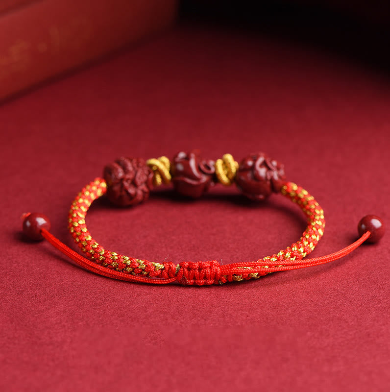 Cinnabar Chinese Zodiac Red String Bracelet for Luck & Protection