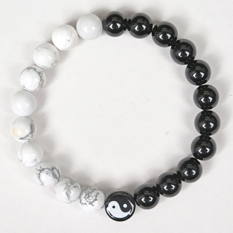 8mm Obsidian White Turquoise Yin Yang Bracelet for Balance