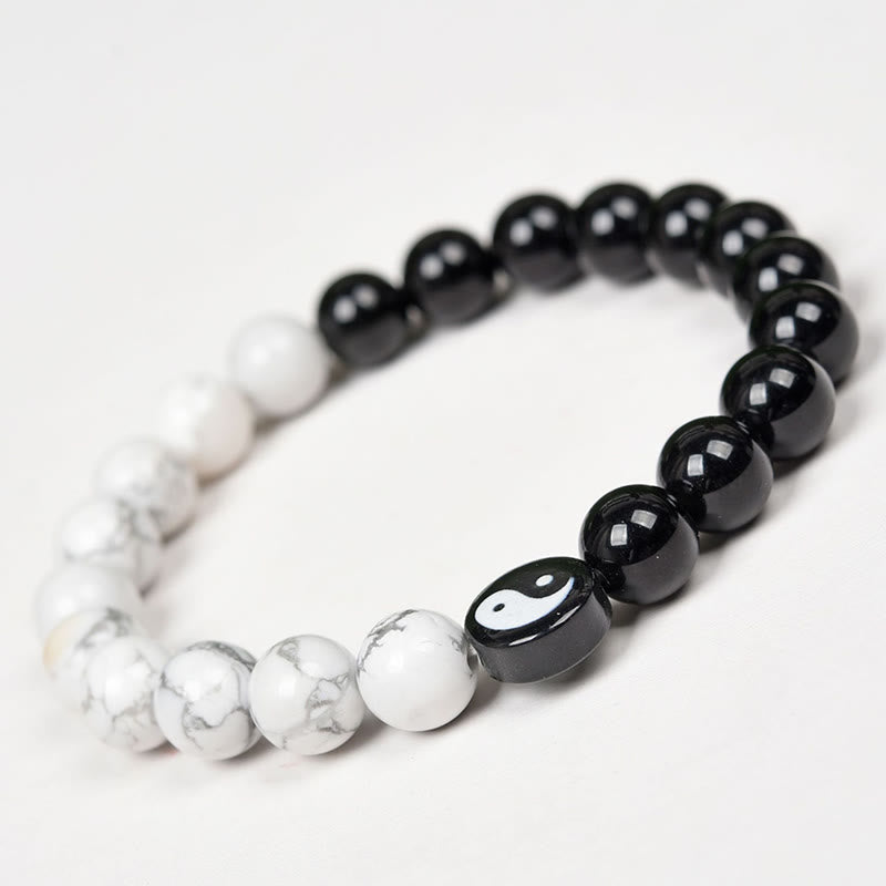 8mm Obsidian White Turquoise Yin Yang Bracelet for Balance