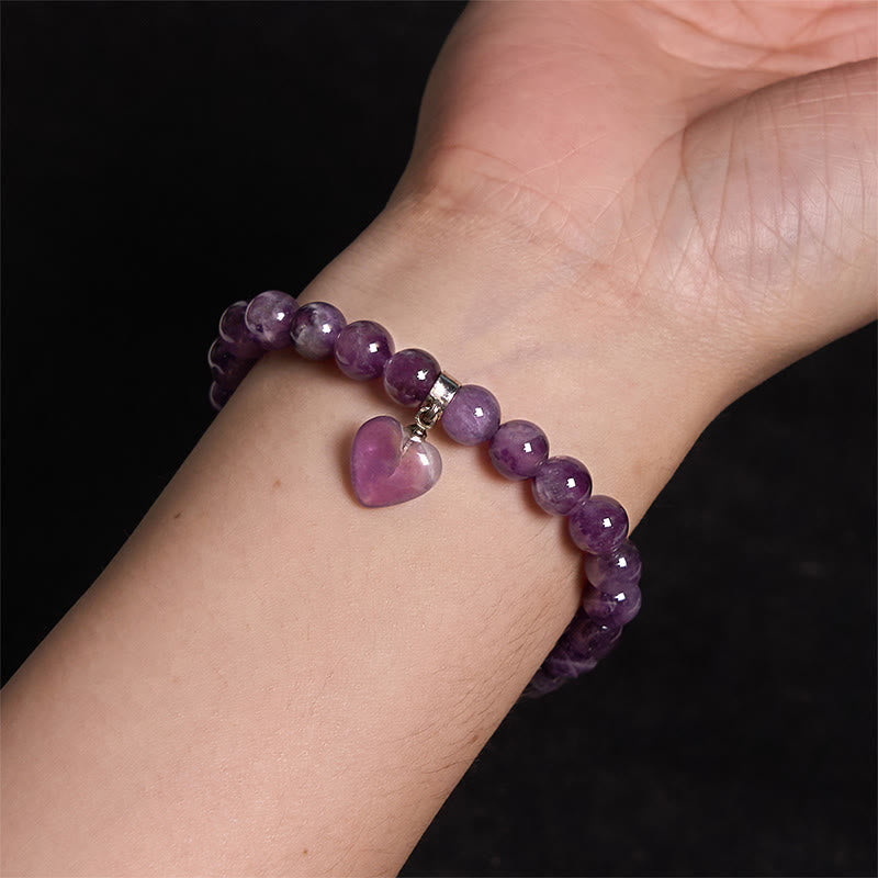8mm Amethyst Healing Beads Love Heart Bracelet for Meditation
