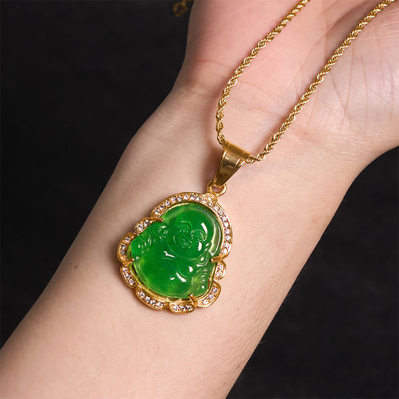 Collier de prospérité en jade Feng Shui Bouddha rieur