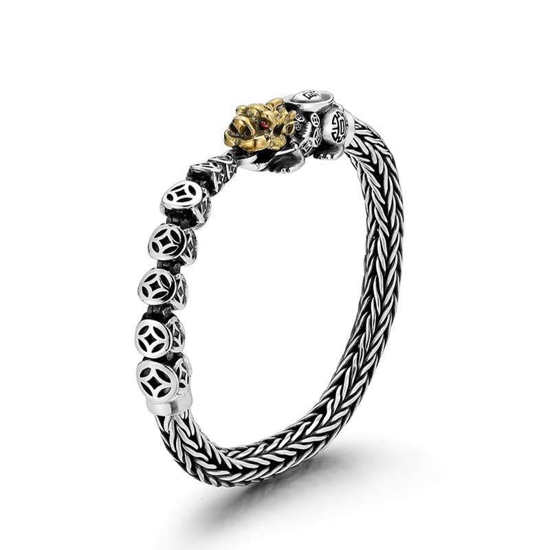925 Sterling Silver PiXiu Wealth Bracelet with Copper Coins 19cm