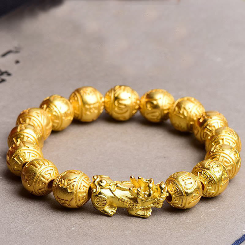 12mm Pixiu Om Mani Padme Hum Carved Wealth Bracelet