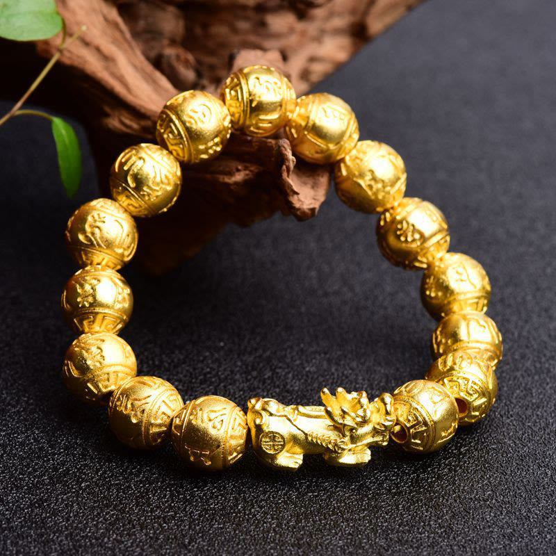 12mm Pixiu Om Mani Padme Hum Carved Wealth Bracelet