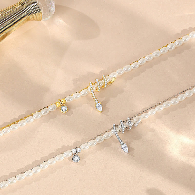 925 Sterling Silver Pearl Year of the Snake Bracelet Necklace