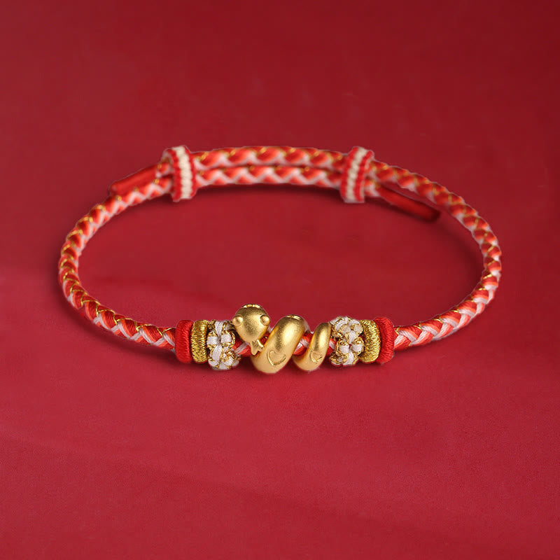 Sterling Silver Snake Gradient Red String Luck Bracelet
