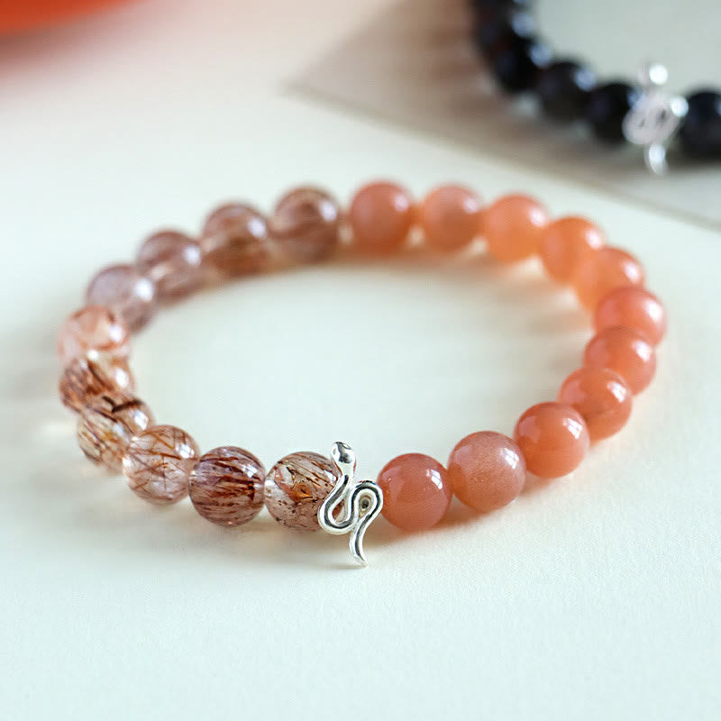 Natural Sun Stone & Super Seven Crystal Snake Bracelet 8mm