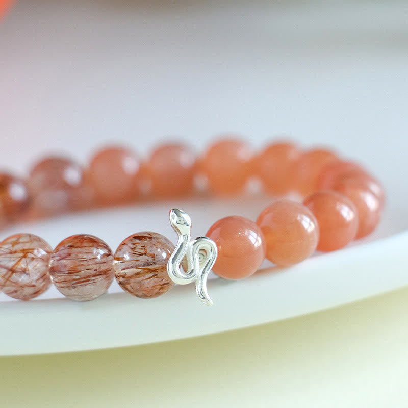 Natural Sun Stone & Super Seven Crystal Snake Bracelet 8mm