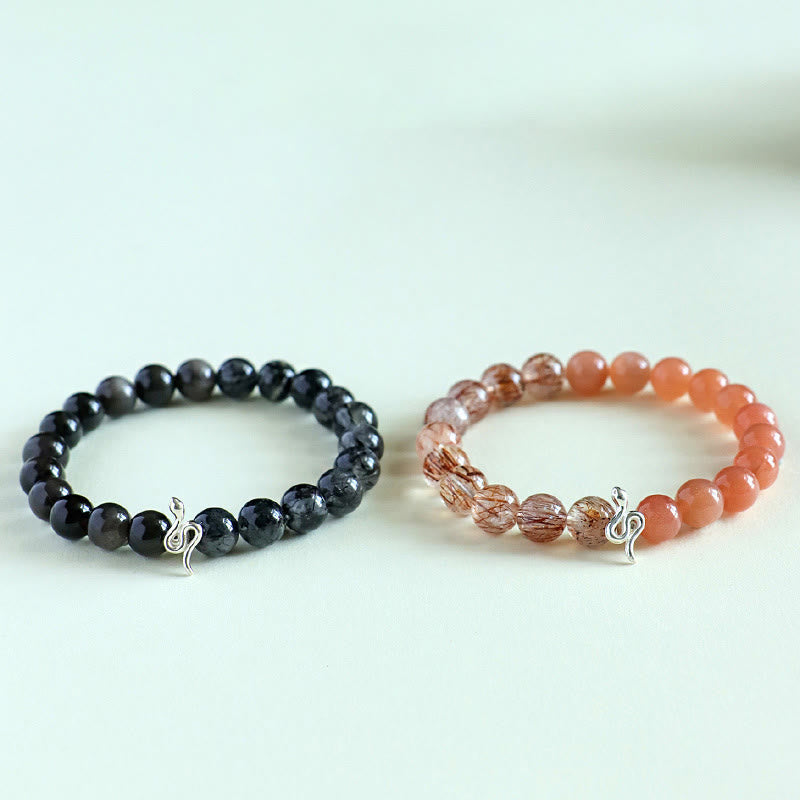 Natural Sun Stone & Super Seven Crystal Snake Bracelet 8mm