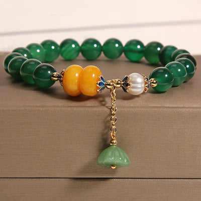 Bracelet de soutien en perles d'ambre et agate verte de 8 mm