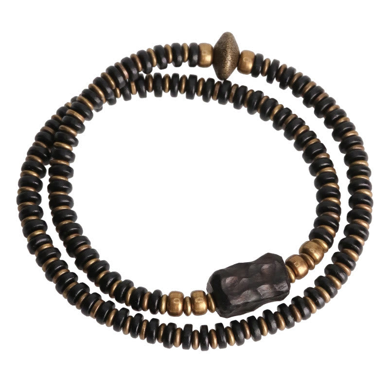 Bracelet double tour en bois d'ébène et bois de santal vert pour le calme
