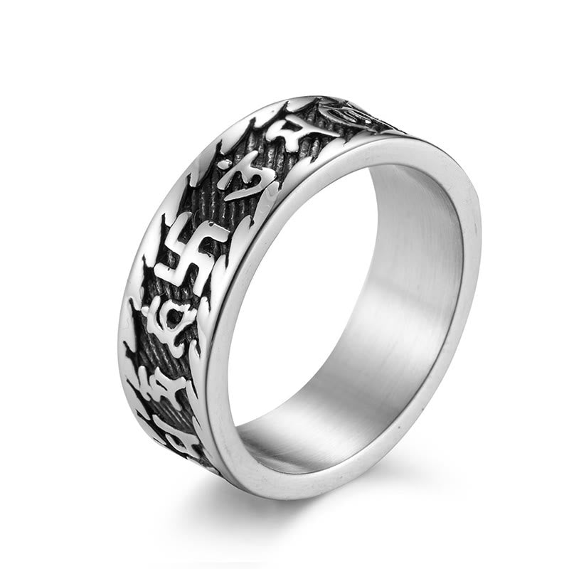 Bague unisexe en acier titane Om Mani Padme Hum - Symbolisme des six mots