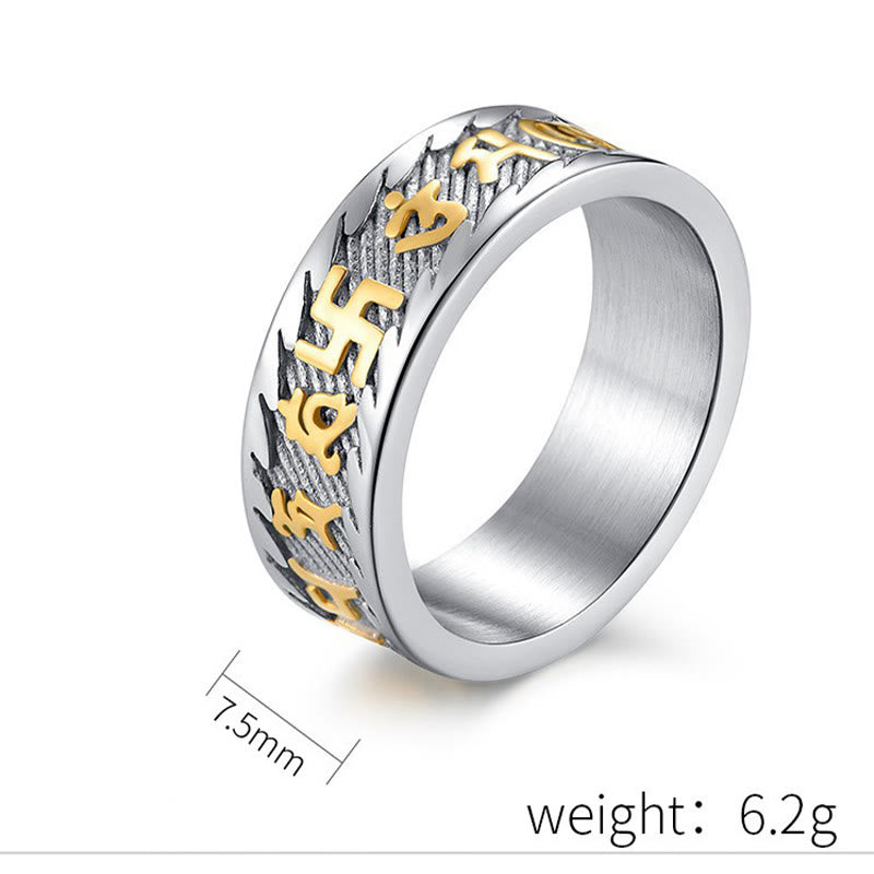 Bague unisexe en acier titane Om Mani Padme Hum - Symbolisme des six mots