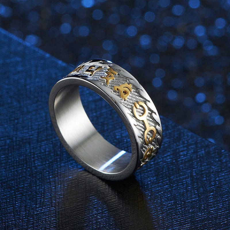 Bague unisexe en acier titane Om Mani Padme Hum - Symbolisme des six mots