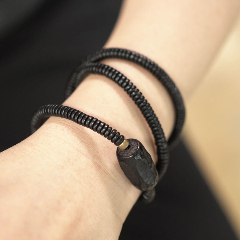 Ebony Wood Triple Wrap Bracelet for Balance & Calm 14-17.5cm