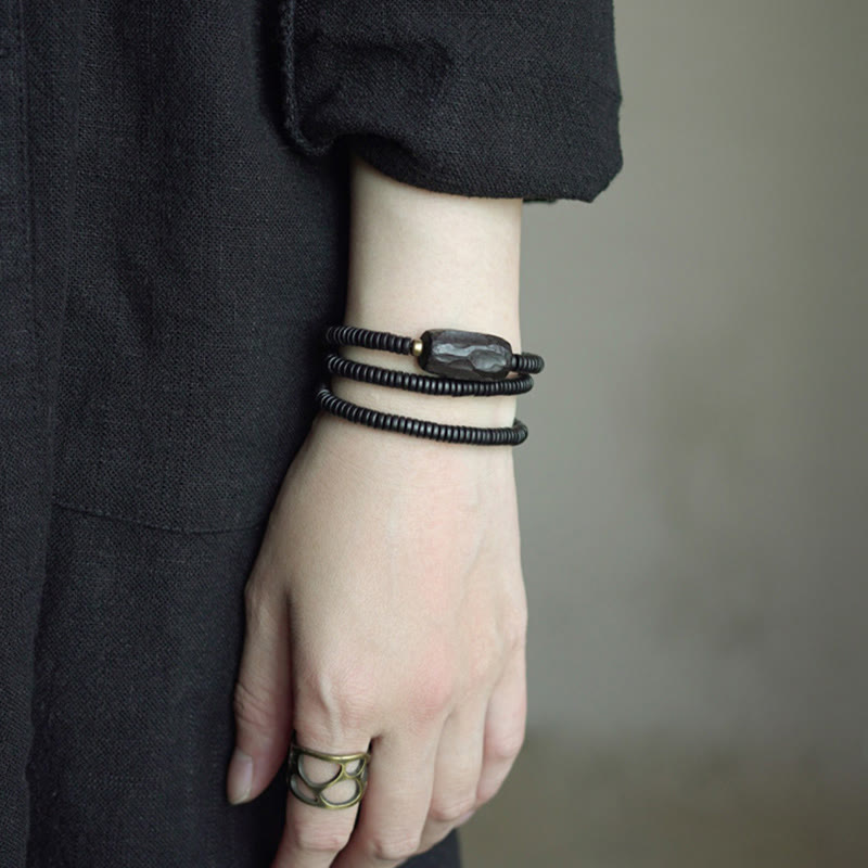 Ebony Wood Triple Wrap Bracelet for Balance & Calm 14-17.5cm