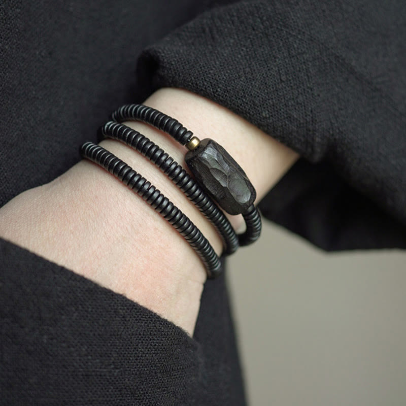 Ebony Wood Triple Wrap Bracelet for Balance & Calm 14-17.5cm