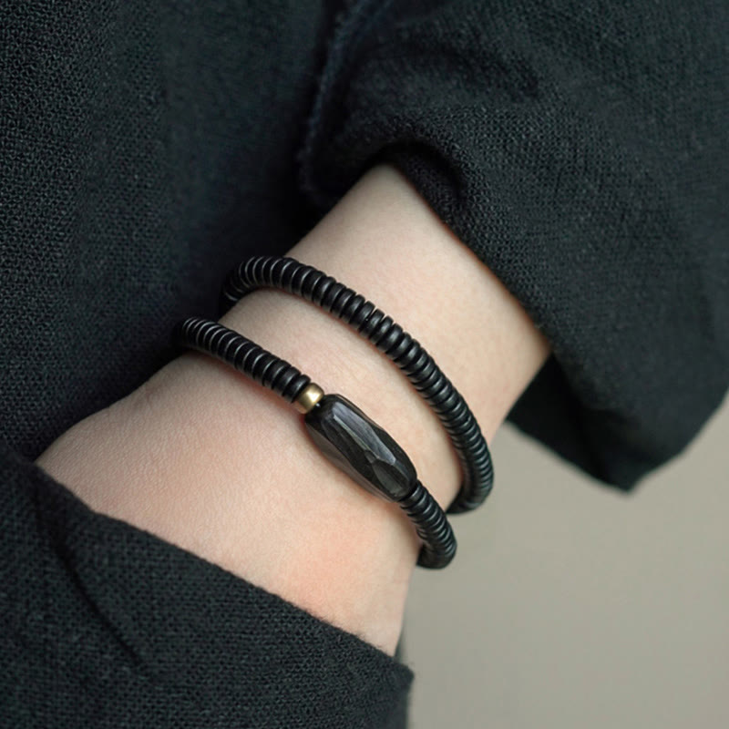 Ebony Wood Triple Wrap Bracelet for Balance & Calm 14-17.5cm