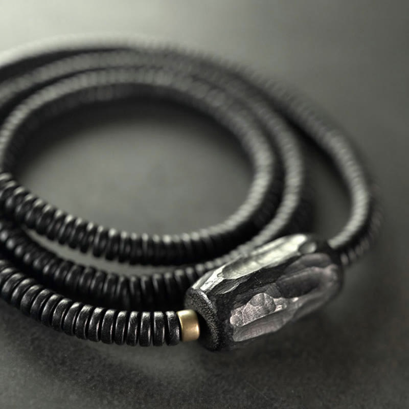 Ebony Wood Triple Wrap Bracelet for Balance & Calm 14-17.5cm