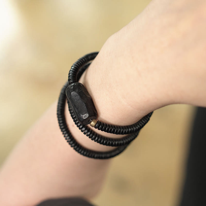 Ebony Wood Triple Wrap Bracelet for Balance & Calm 14-17.5cm