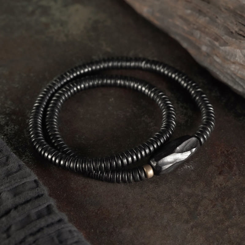 Ebony Wood Triple Wrap Bracelet for Balance & Calm 14-17.5cm