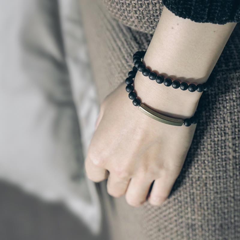 Bracelet de protection double tour en cuivre et onyx noir de 6 mm