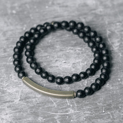 Bracelet de protection double tour en cuivre et onyx noir de 6 mm