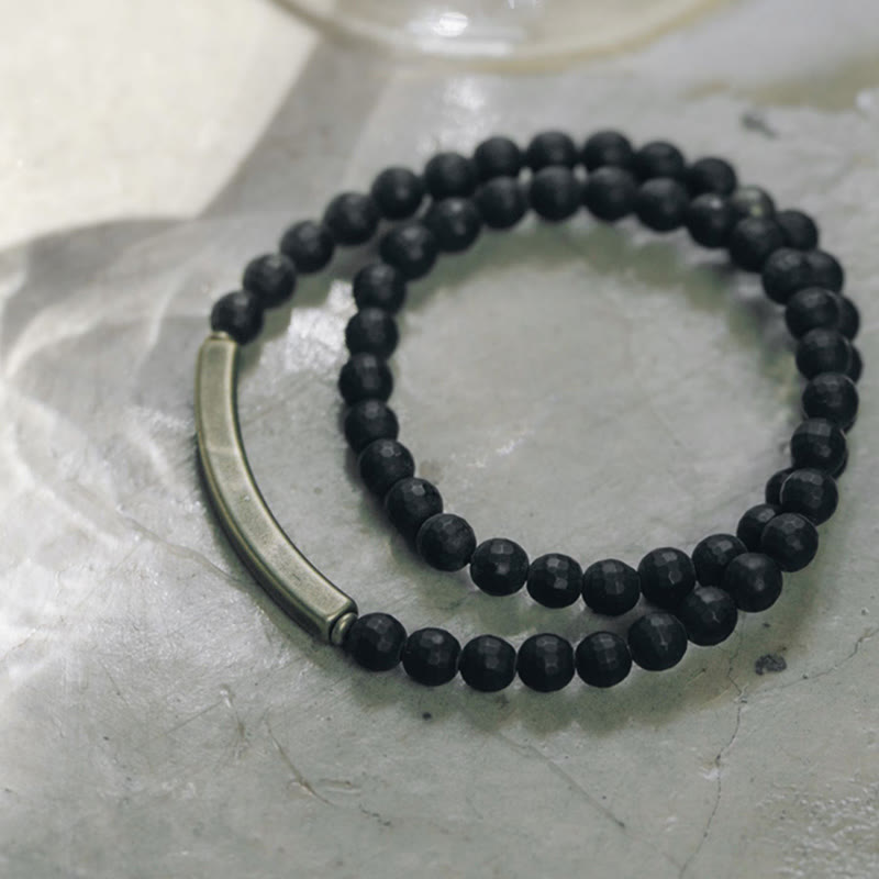 Bracelet de protection double tour en cuivre et onyx noir de 6 mm