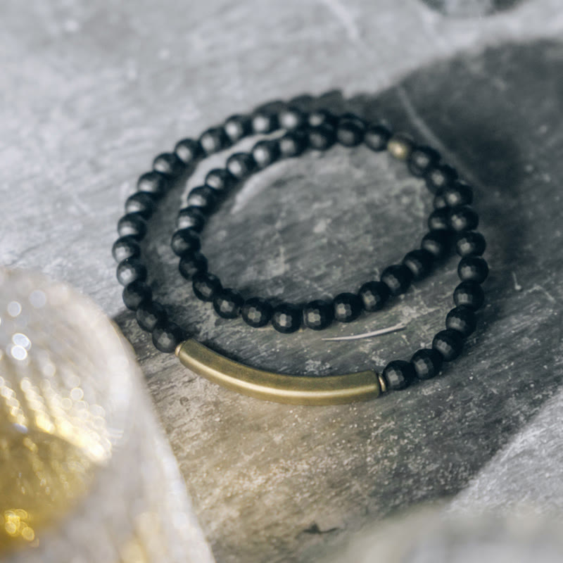Bracelet de protection double tour en cuivre et onyx noir de 6 mm