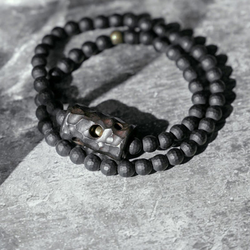 Bracelet de protection double tour en onyx noir et ébène de 6 mm