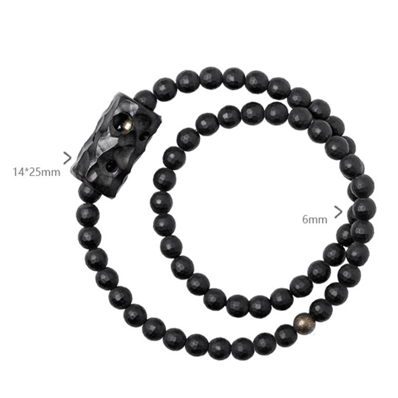 Bracelet de protection double tour en onyx noir et ébène de 6 mm