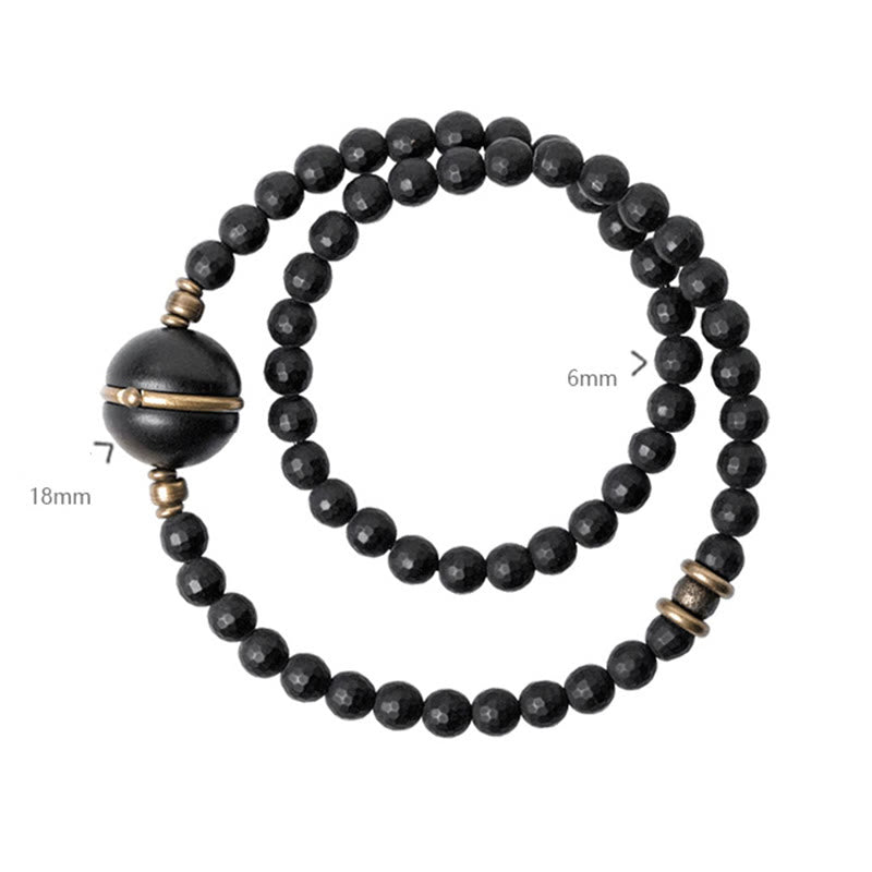 Bracelet de protection double tour en onyx noir et ébène de 6 mm
