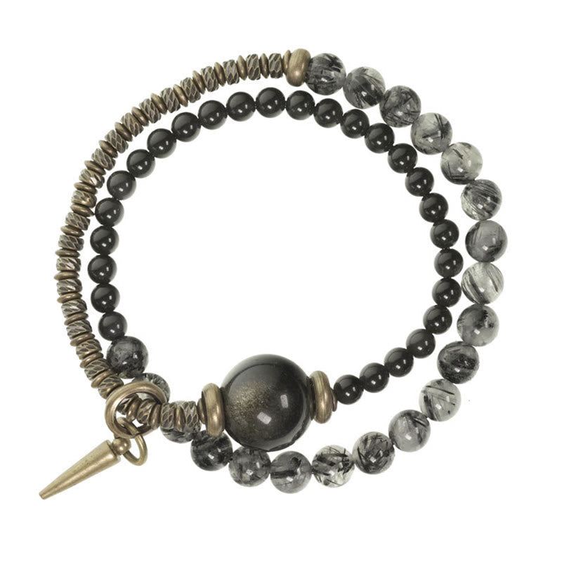 Gold Sheen Obsidian Double Wrap Protection Bracelet