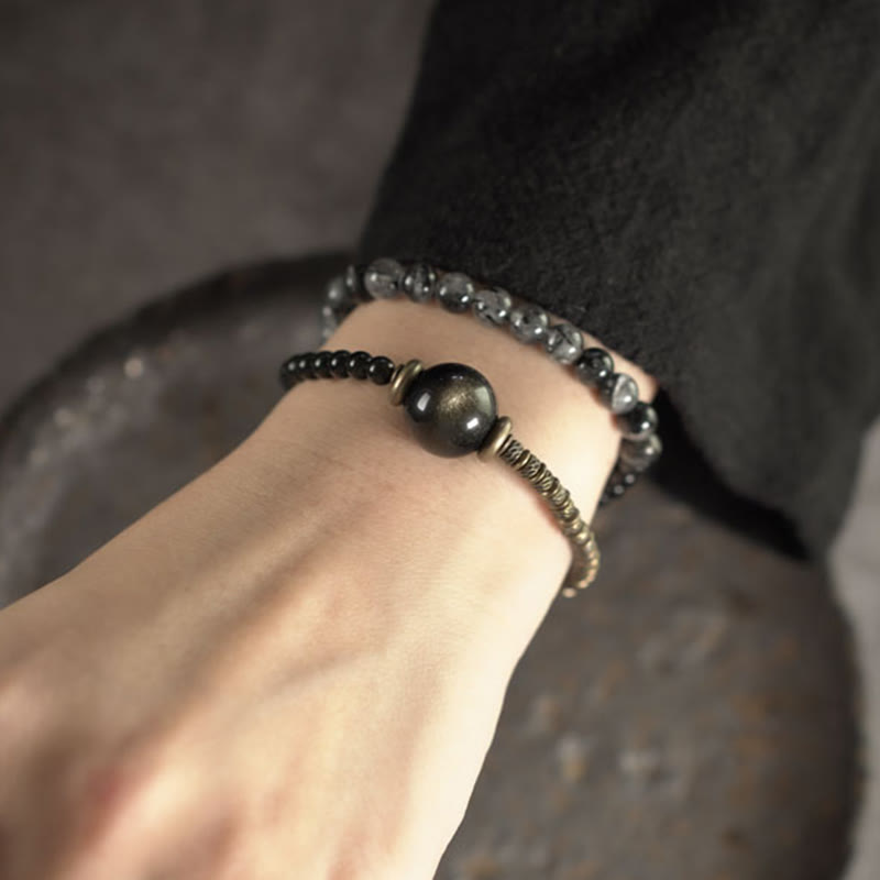 Gold Sheen Obsidian Double Wrap Protection Bracelet