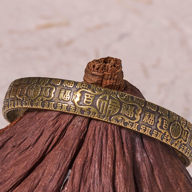 Copper Fu Character Spiritual Bracelet Bangle for Luck and Blessings