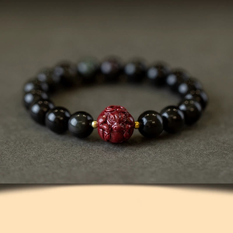 Bracelet de purification du zodiaque chinois en obsidienne noire de 10 mm